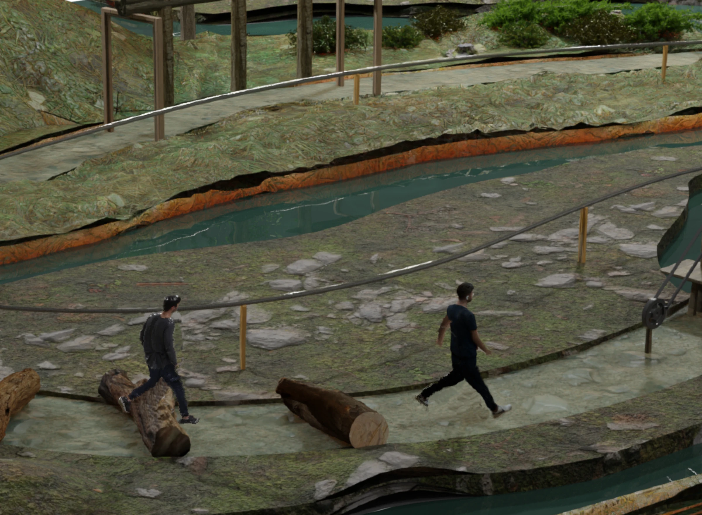 Two players running in the parkour